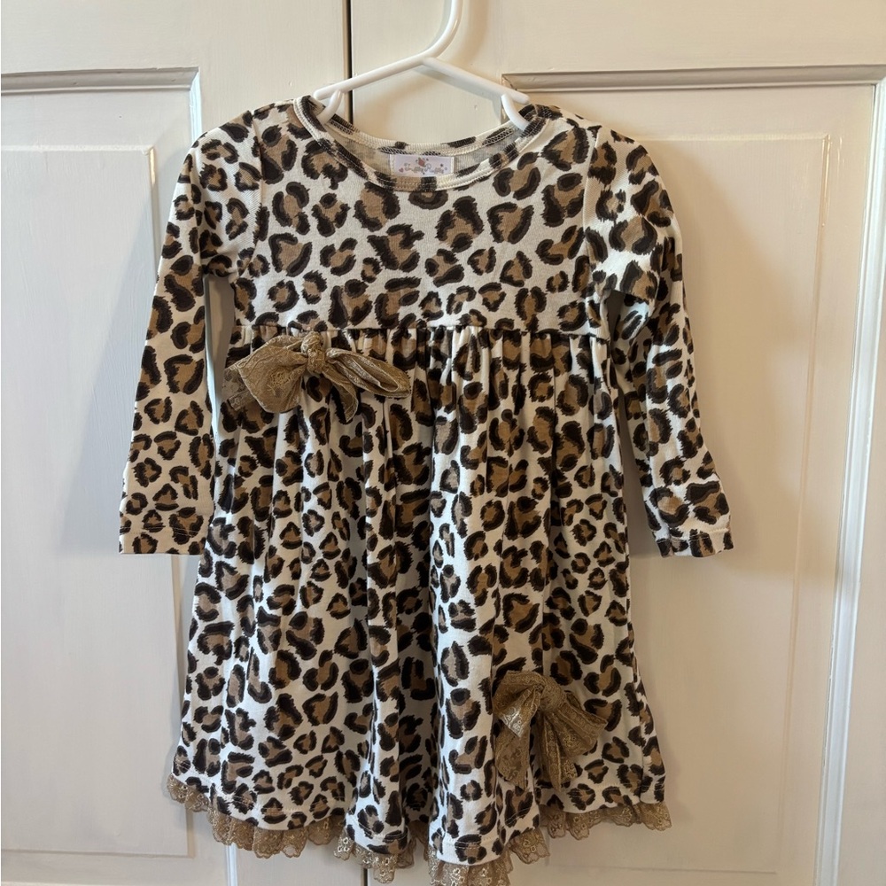 Truffles Ruffles Leopard Print Long Sleeve Dress, 18-24m